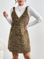 SHEIN Essnce Leopard Plush Women's Spaghetti Strap Dress