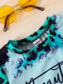 Young Girl Lovely Casual Lady-Like Style Sporty Tie Dye English Printed Short Sleeve Tee For Summer