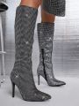 Pointy Toe Rhinestone Over-the-Knee Boots