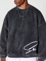 SUMWON Oversized Fit Washed Sweatshirt With Front And Back Embroidery