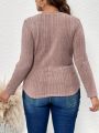 SHEIN LUNE Plus Size Solid Color Long Sleeve V-neck T-shirt