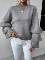 SHEIN Essnce Mock Neck Layer Sleeve Ruffle Trim Sweater