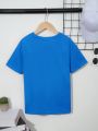 SHEIN Boys' Casual And Comfortable Crewneck Short Sleeve T-Shirt With Letter Print