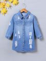 Young Girl 1pc Ripped Denim Jacket