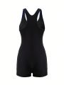 SHEIN Swim SPRTY Women's Splice Color One-piece Swimsuit With Trendy Design