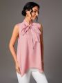 SHEIN Tall Solid Color Sleeveless Shirt With Neck Tie