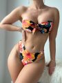 SHEIN Swim Chicsea 3pcs Women's Floral Printed Bandeau Bikini Set