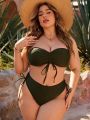 SHEIN Swim Basics Plus Size Women's Strapless Swimsuit Set With Drawstring