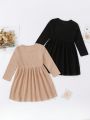 SHEIN Kids EVRYDAY Little Girls' Solid Color Knitted Long Sleeve Dress