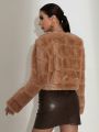 SHEIN BAE Solid Crop Fuzzy Teddy Jacket