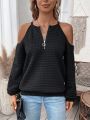 SHEIN Essnce Off-shoulder Zipper Design Solid Color Sweatshirt