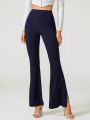 Cacao Bloom Solid Slit Hem Flare Leg Pants