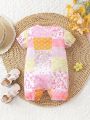 1pc Baby Girl Cute Patchwork Print Casual Jumpsuit Shorts For Summer