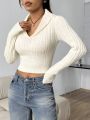 Women's Lapel Tight White Sweater