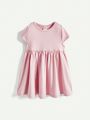 Cozy Cub Baby Girl Knitted Soft Round Neck Short Sleeve Dress With Waist Tie, 2pcs/Set