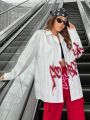 SHEIN Coolane Ladies' Oversized Shirt With Graffiti Text Print