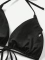 SHEIN Swim Vcay Plus Size Solid Color Halterneck Swimsuit Top