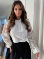 SHEIN Privé Lace Panel White Women'S Shirt