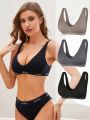 3pcs Letter Graphic Wireless Bra