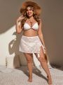 SHEIN Swim Chicsea Plus Size 1pc Ruffle Trim Asymmetric Hem Lace Cover Up Skirt