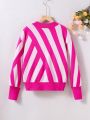 Teen Girl Striped Pattern Drop Shoulder Sweater