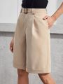 SHEIN BIZwear Ladies' Bermuda Shorts With Buckled Belt