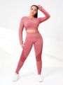 Plus Seamless High Stretch Thumb Holes Sports Tee & Leggings