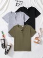 SHEIN Young Boy 3pcs Solid Button Detail Tee