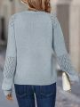 SHEIN LUNE Solid Pointelle Knit Raglan Sleeve Sweater