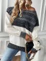 SHEIN LUNE Colorblock Drop Shoulder Pocket Patched Sweater