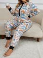 Plus Size Women's Cartoon Bear Printed Pajamas