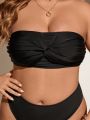 SHEIN Swim Basics Plus Size Solid Color Twisted Bandeau Bikini Top