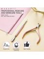 Makartt Cuticle Trimmer with Cuticle Pusher, 3 PCS Pink Nail Cuticle Nipper Professional Pedicure Manicure Tools with Stainless Steel Dual End Pusher, Nail Scraper