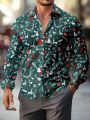 Men's Plus Size Christmas Printed Button Down Shirt