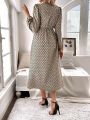 SHEIN LUNE Women's Geometric Pattern Printed Lantern Sleeve Dress