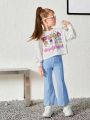 SHEIN Young Girl Sweet & Cool Pullover Hoodie With Solid Color Flared Pants