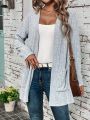 SHEIN LUNE Women's Spring Long Sleeve Knitted Cardigan With Double Pockets And Lapel