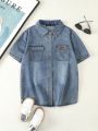 Teen Boys' Casual Comfortable Short Sleeve Denim Shirt