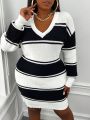 SHEIN Slayr Plus Size Women's Stripe Spaced Pullover Sweater Dress