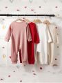 Baby Girl 4pcs Solid Button Detail Jumpsuit