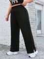 SHEIN Coolane Plus Size Loose Elastic Waist Slit Hem Pants