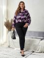 EMERY ROSE Women's Plus Size Lantern Sleeve Shirt With All-over Printed Pattern