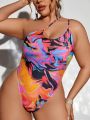 SHEIN Swim SXY Plus Size Tie-dye Halter One Piece Swimsuit