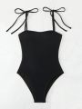 SHEIN Swim BAE Ladies' Solid Color One-Piece Swimsuit With Shoulder Straps