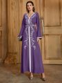 SHEIN Najma Embroidered Leaf Design Long Dress