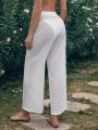 SHEIN Swim BohoFeel Women's Solid Color Elastic Waist Wide Leg Pants