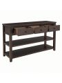 Retro Design Console Table with Two Open Shelves, Pine Solid Wood Frame and Legs for Living Room