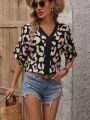 Women'S Loose Fit Printed V-Neck Casual Shirt