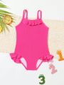 Baby Girls' Solid One-Piece Swimsuit With Ruffled Trim