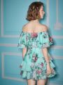 Alice McCall Floral Print Off Shoulder Ruffle Trim Dress